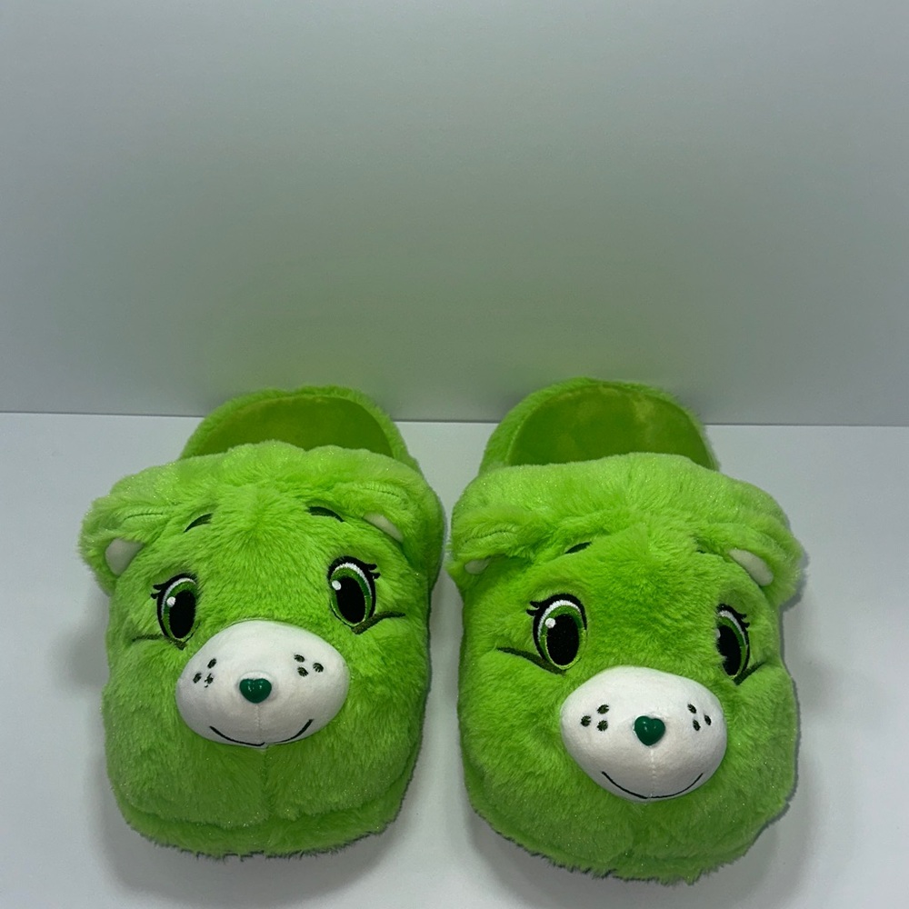 Care Bears Bright Green Plush Bear Slippers (adults-one size) slip on